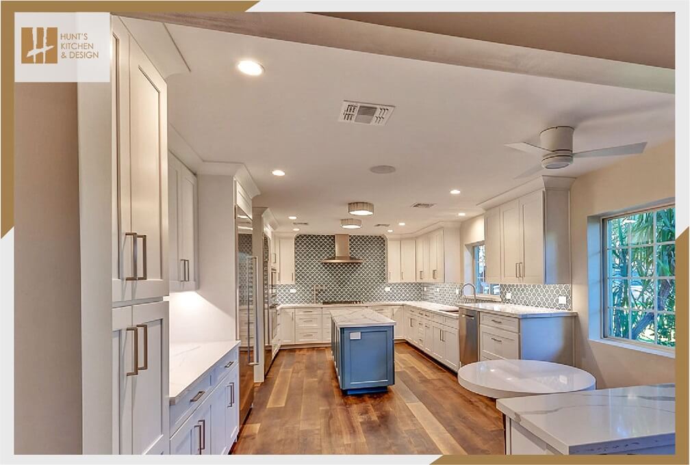 Ocean Blue and white transitional kitchen