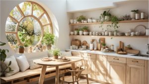 Plants on Scandinavian Kitchen open shelving