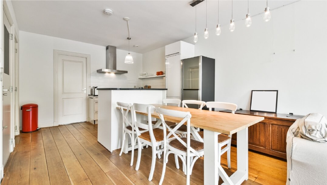 kitchen with white and wooden combinition