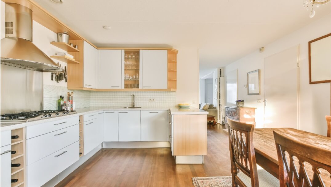 white and wooden kitchen architecture blend