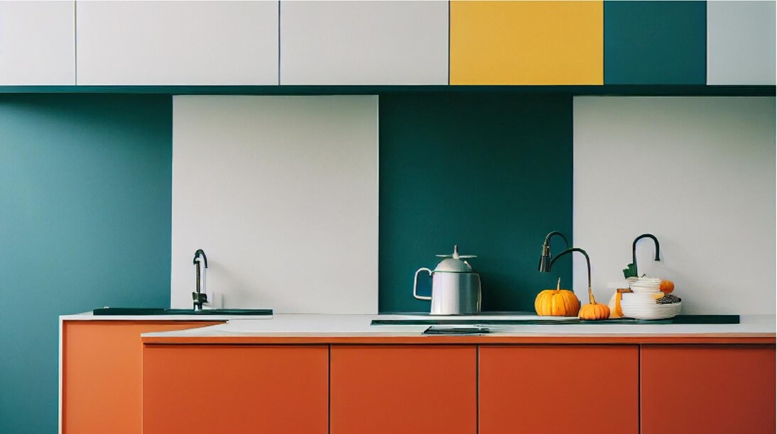 Vivid greens, deep blues, daring yellows kitchen cabinets