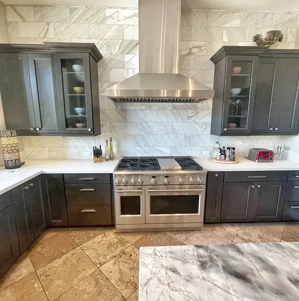 stainless steel hood in Transitional Kitchen