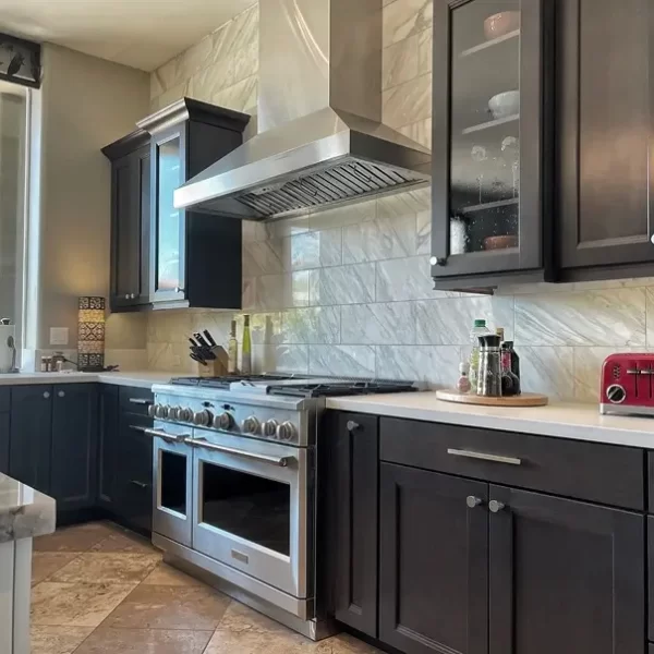 dark-stained cabinets in Transitional Kitchen