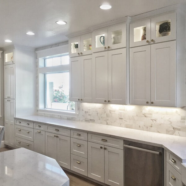 white cabinets in framhouse kitchen