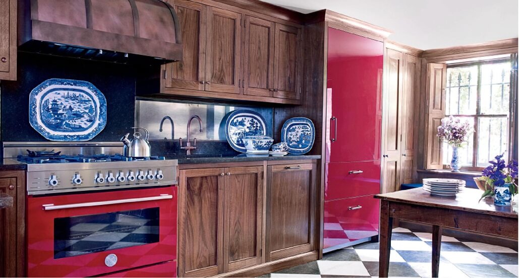 Red and wooden kitchen